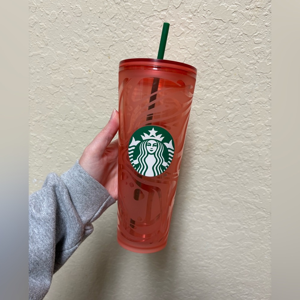Used Starbucks pink swirl plastic tumbler